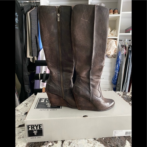 frye wedge tall boots
